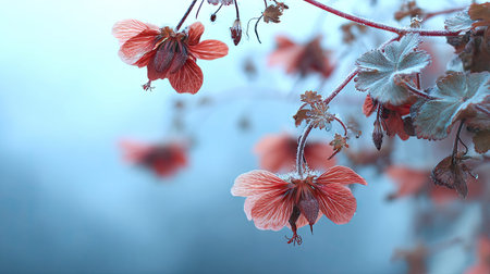 The Geranium in winter, chilling air envelops, a few lingering leaves tremble, still atmosphere