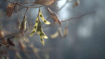 The Edamame in winter, chilling air envelops, a few lingering leaves tremble, still atmosphere