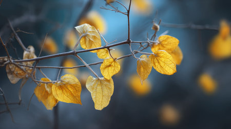 The Yellow velvetleaf in winter, chilling air envelops, a few lingering leaves tremble, still...