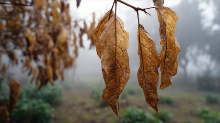 In winter, chilling air envelops, a few lingering leaves tremble, still atmosphere