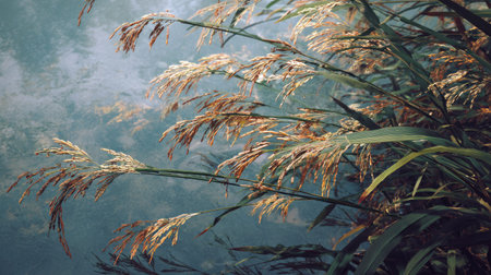 The Rice paddy herb in winter, chilling air envelops, a few lingering leaves tremble, still...