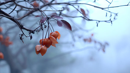 The Surinam cherry in winter, chilling air envelops, a few lingering leaves tremble, still...