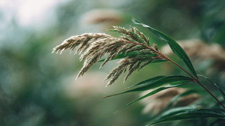 A detailed photograph of a single plant, swaying gently in the wind, captured in natural daylight....