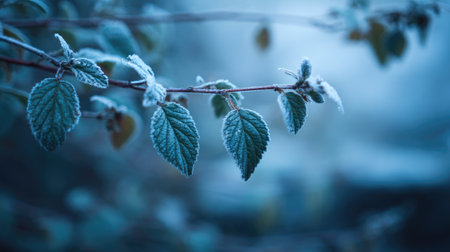 In winter, chilling air envelops, a few lingering leaves tremble, still atmosphereの写真素材