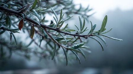 The Rosemary in winter, chilling air envelops, a few lingering leaves tremble, still atmosphere