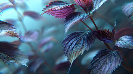Perilla swaying gently in the wind, realistic photography style, bright and vivid colors, natural...