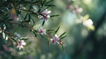 A detailed photograph of a single Waxflower, swaying gently in the wind, captured in natural...