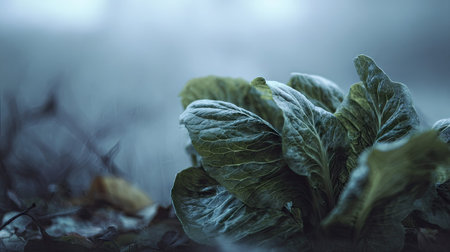 The Lettuce in winter, chilling air envelops, a few lingering leaves tremble, still atmosphere