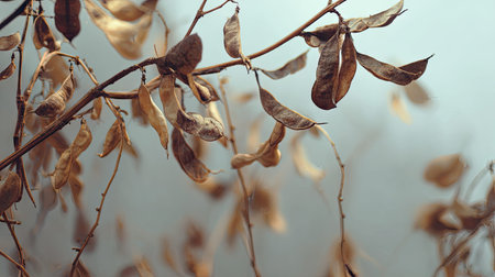 The Mung bean in winter, chilling air envelops, a few lingering leaves tremble, still atmosphereの写真素材