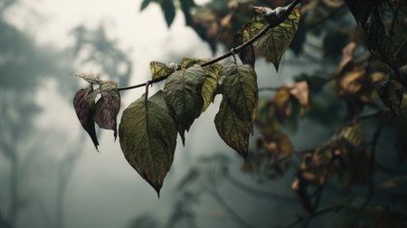 The Wild betel leaf in winter, chilling air envelops, a few lingering leaves tremble, still...