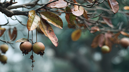 The Mangosteen in winter, chilling air envelops, a few lingering leaves tremble, still atmosphereの写真素材