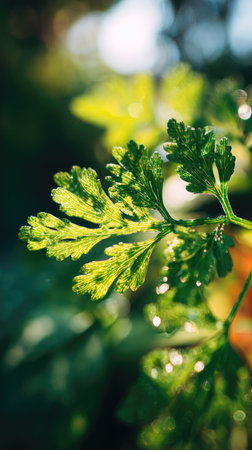A sunlit portrait of a single Citronella, photographed outdoors on a clear, breezy day. Fresh, crisp air renders vivid detail in the leave veins glowing with gentle backlight. The background falls into a soft natural bokeh of greenery, colors truetolife, organic beauty in pure sunlight.の写真素材