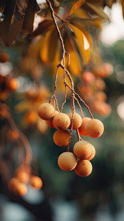 The Longan in fall, warm amber light, crisp air, shallow depth of field, soft natural bokeh, true to life color, minimal styling.の写真素材