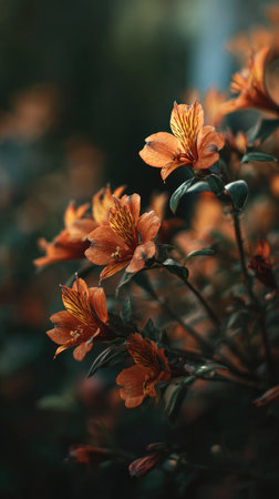 The Godetia in fall, warm amber light, crisp air, shallow depth of field, soft natural bokeh, true to life color, minimal styling.の写真素材