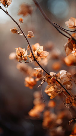 The Myrrh in fall, warm amber light, crisp air, shallow depth of field, soft natural bokeh, true to life color, minimal styling.の写真素材