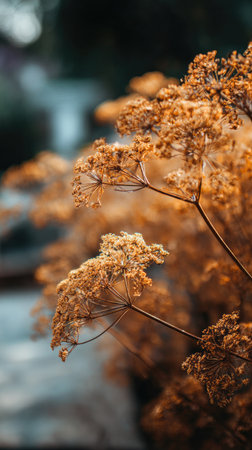 The Parsley in fall, warm amber light, crisp air, shallow depth of field, soft natural bokeh, true to life color, minimal styling.の写真素材