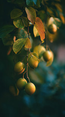The Lime in fall, warm amber light, crisp air, shallow depth of field, soft natural bokeh, true to life color, minimal styling.の写真素材