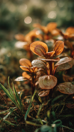 The Tatsoi in fall, warm amber light, crisp air, shallow depth of field, soft natural bokeh, true to life color, minimal styling.の写真素材