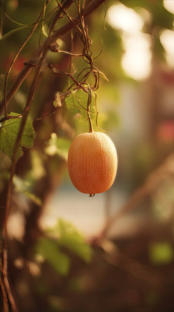 The Winter melon in fall, warm amber light, crisp air, shallow depth of field, soft natural bokeh, true to life color, minimal styling.の写真素材