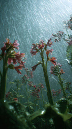 Beautiful flowers in the rain. Colorful flowers in the rain.の写真素材