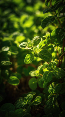 The Cuban oregano in spring, fresh green leaves, soft sunlight filtering, vibrant atmosphere full of vitality, natural textures, serene mood P.の写真素材