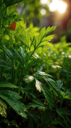 In spring, fresh green leaves, soft sunlight filtering, vibrant atmosphere full of vitality, natural textures, serene mood P.の写真素材