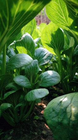 The Bok choy in summer, Bright sunlight pierces dense foliage, the air feels hot, natural.の写真素材