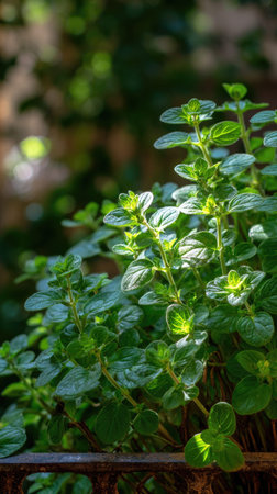 The Cuban oregano in summer, Bright sunlight pierces dense foliage, the air feels hot, natural.の写真素材