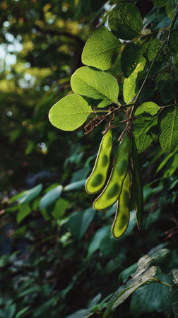 The Edamame in summer, Bright sunlight pierces dense foliage, the air feels hot, natural.の写真素材