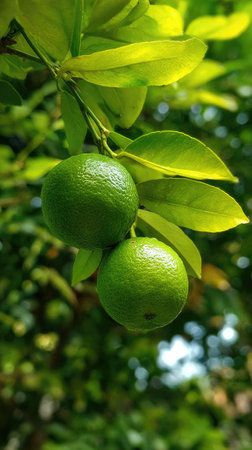 The Sweet lime in summer, Bright sunlight pierces dense foliage, the air feels hot, natural.