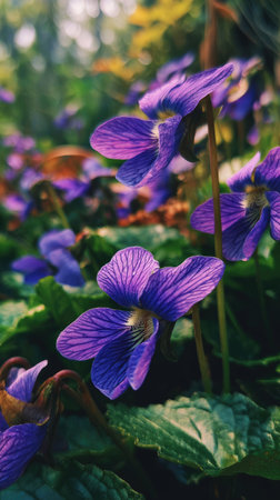 The Violet in summer, Bright sunlight pierces dense foliage, the air feels hot, natural.の写真素材