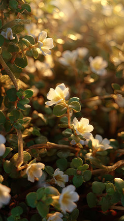 The Bacopa at dawn, soft golden sunlight kissing leaves, clean air, natural color tone.