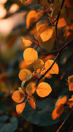 The Apricot at dawn, soft golden sunlight kissing leaves, clean air, natural color tone.の写真素材