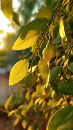 The Desert lime at dawn, soft golden sunlight kissing leaves, clean air, natural color tone.の写真素材