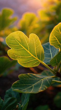 The Fig at dawn, soft golden sunlight kissing leaves, clean air, natural color tone.