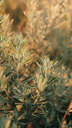 The Samphire at dawn, soft golden sunlight kissing leaves, clean air, natural color tone.
