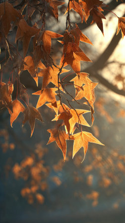 The Sweetgum at dawn, soft golden sunlight kissing leaves, clean air, natural color tone.
