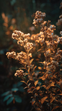 The Statice at dawn, soft golden sunlight kissing leaves, clean air, natural color tone.