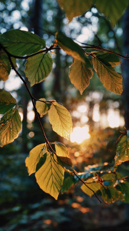 The Beech at dawn, soft golden sunlight kissing leaves, clean air, natural color tone.