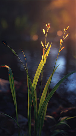 The Scallion at dawn, soft golden sunlight kissing leaves, clean air, natural color tone.の写真素材