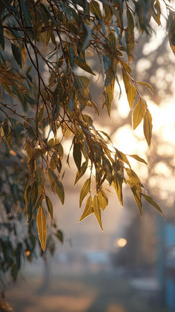 At dawn, soft golden sunlight kisses leaves, clean air, natural color tone.