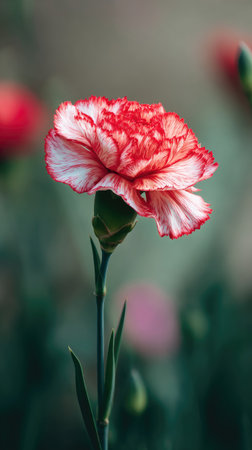 A wide shot of Carnation swaying gently in the wind, realistic photography style, bright and vivid colors, natural lighting.の写真素材