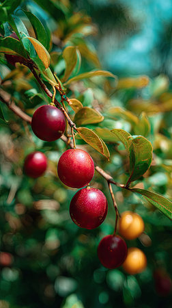 A wide shot of Hog plum swaying gently in the wind, realistic photography style, bright and vivid...