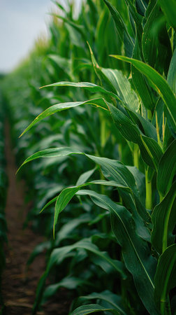 A wide shot of Maize swaying gently in the wind, realistic photography style, bright and vivid...