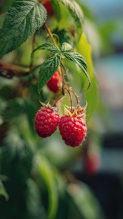 A wide shot of Raspberry swaying gently in the wind, realistic photography style, bright and vivid...