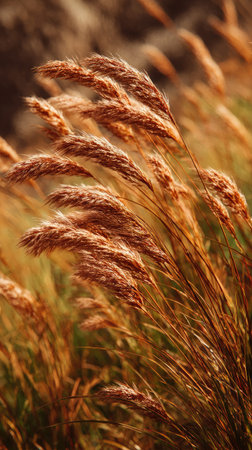 A wide shot of Teff swaying gently in the wind, realistic photography style, bright and vivid...