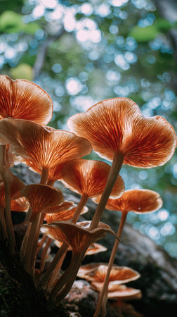 A wide shot of Straw mushroom swaying gently in the wind, realistic photography style, bright and...