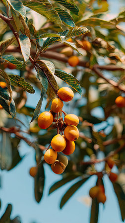 A wide shot of Lucuma swaying gently in the wind, realistic photography style, bright and vivid...