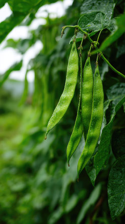 A wide shot of Winged bean swaying gently in the wind, realistic photography style, bright and vivid...