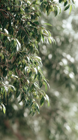 A detailed photograph of a single Almond tree, swaying gently in the wind, captured in natural...
